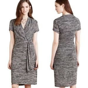 Maeve Anthropologie Wrap Sweater Dress XS Gray Marled Knit Short Sleeve V-Neck